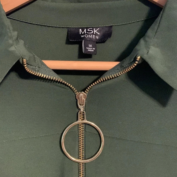 MSK women size 1x quart zip army green mini dress 3/4 sleeve circle zipper hook - Picture 2 of 9